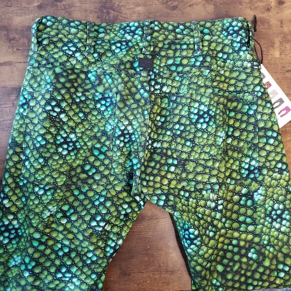 GStar RAW Green Elwood Pharrell 5622 Green Iguana Tape print 3D Tapered Jeans - Picture 4 of 12